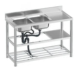 stainless steel  double sink freestanding 120 x 50 x 80 cm