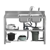 stainless steel bench and double sink freestanding 120 x 50 x 80 cm Sink