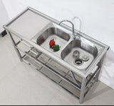 stainless steel bench and double sink freestanding 120 x 50 x 80 cm Sink