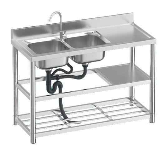 stainless steel bench and double sink freestanding 120 x 50 x 80 cm Sink