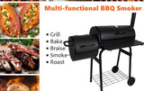 Offset Wood Charcoal Smoker Meat Grill Portable Outdoor BBQ