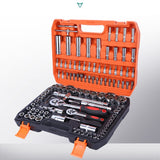 108 PCS Tool Kit 1/2" 1/4" Ratchet Spanner Wrench Socket Hand Set Metric Driver - AUPK