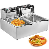 20L Electric Deep Fryers 2 Tanks Chicken Fryer French Frying Machine Commercial 5000w - AUPK