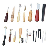 Professional 18 Pcs Leather Craft Tools Kit Hand Sewing Stitching Punch Carving Work Saddle Leathercraft Accessories - AUPK